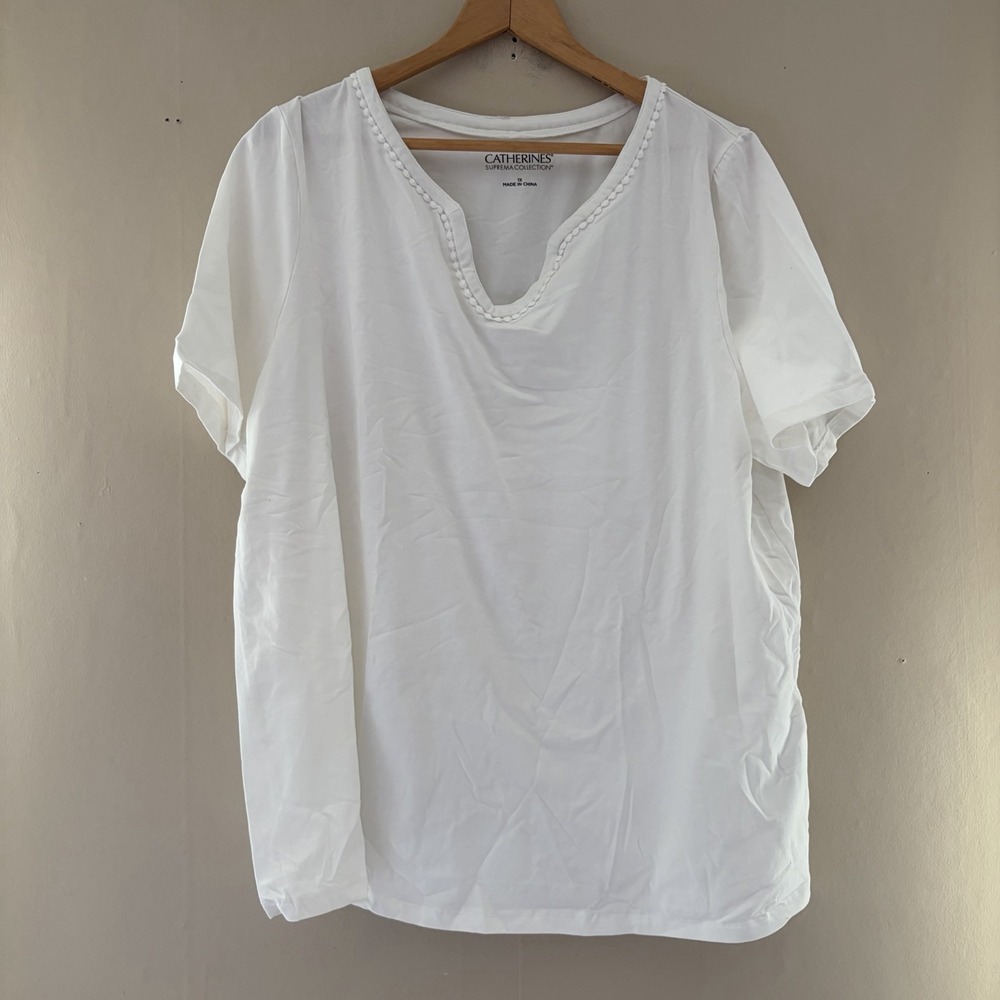 Catherines Womens Suprema Collection Top Size 1X White Casual Stretch Plus
